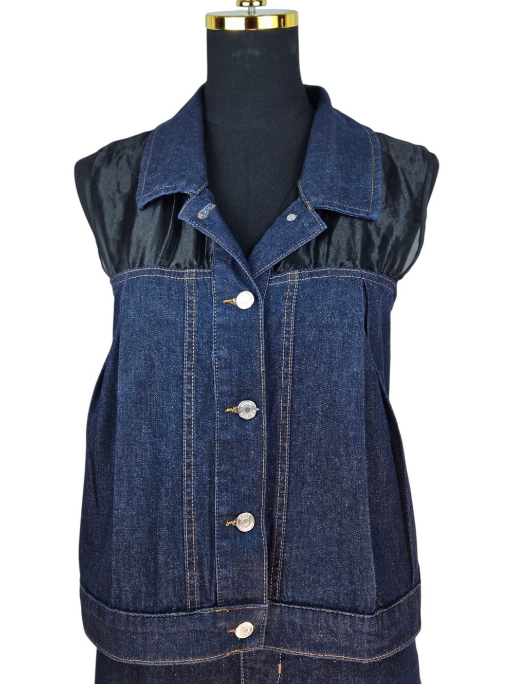 TOPSHOP x ASOS Dark Wash Sheer Organza Pleated Denim Vest & Mini Skirt Set L - Picture 9 of 16